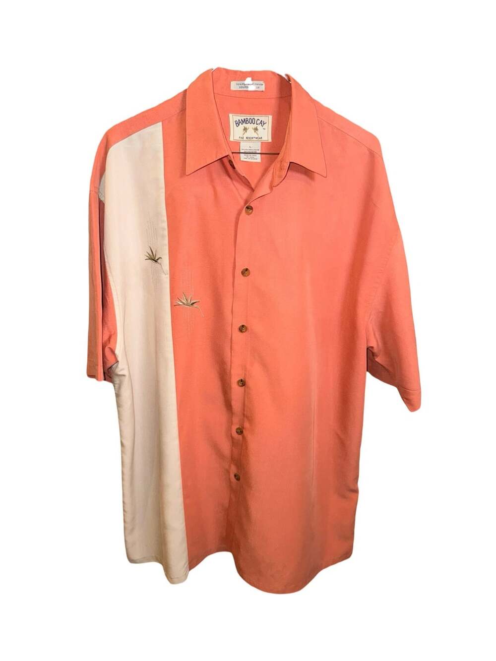 Bamboo Cay Embroidered Polynosic Camp Shirt Size Large